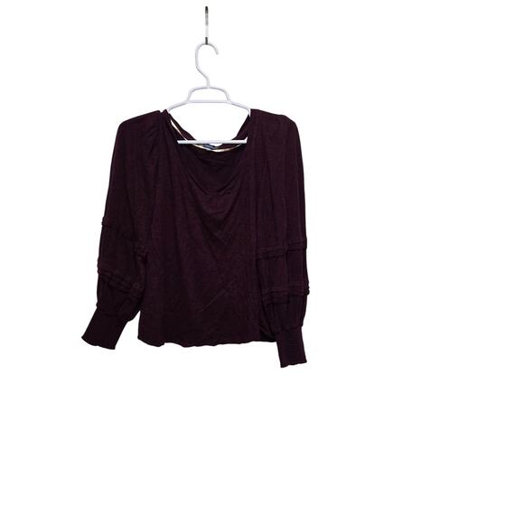Democracy Plum Purple Long Sleeve Puff Shoulder Top Size L - Picture 1 of 7